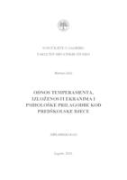 Odnos temperamenta, izloženosti ekranima i psihološke prilagodbe kod predškolske djece