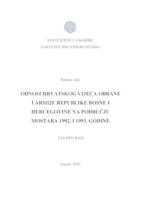 prikaz prve stranice dokumenta Odnosi Hrvatskoga vijeća obrane i Armije Reublike Bosne i Hercegovine na području Mostara 1992. i 1993. godine.
