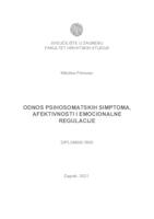 prikaz prve stranice dokumenta Odnos psihosomatskih simptoma, afektivnosti i emocionalne regulacije