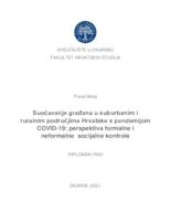 prikaz prve stranice dokumenta Suočavanje građana u suburbanim i ruralnim područjima Hrvatske s pandemijom COVID-19: perspektiva formalne i neformalne  socijalne kontrole