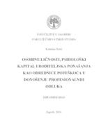 prikaz prve stranice dokumenta Osobine ličnosti, psihološki kapital i roditeljska ponašanja kao odrednice poteškoća u donošenju prefesionalnih odluka